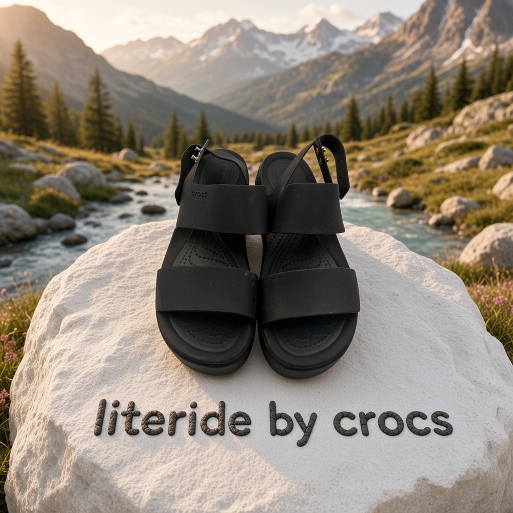 Crocs Brooklyn Low Wedge Black Platform Sandals Womens Size 8 LiteRide Comfort